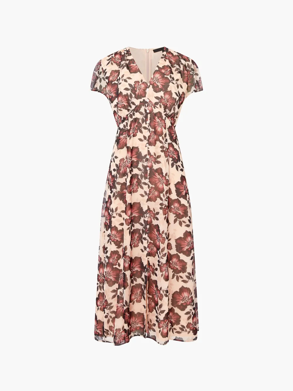 Fashion High Waist Floral V-Neck Short Sleeve Long Dress