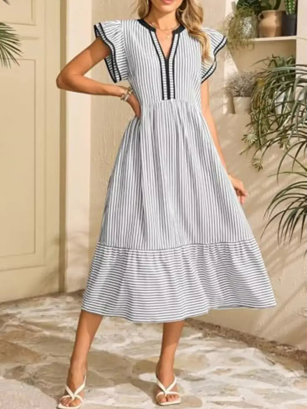 Striped Ruffle Dress Casual