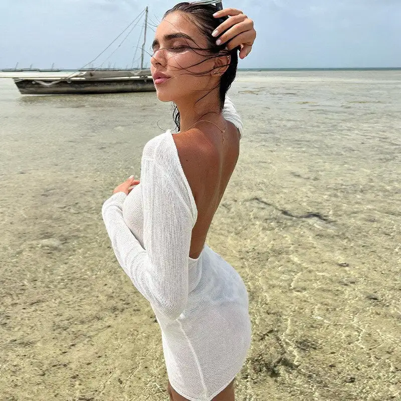 Paradise Calling Swimsuit Cover Up Sexy White Backless Mini Dress