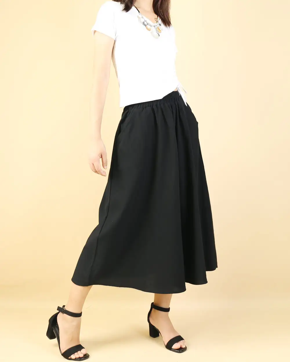 Relaxed Boho Linen Flared Midi Skirt