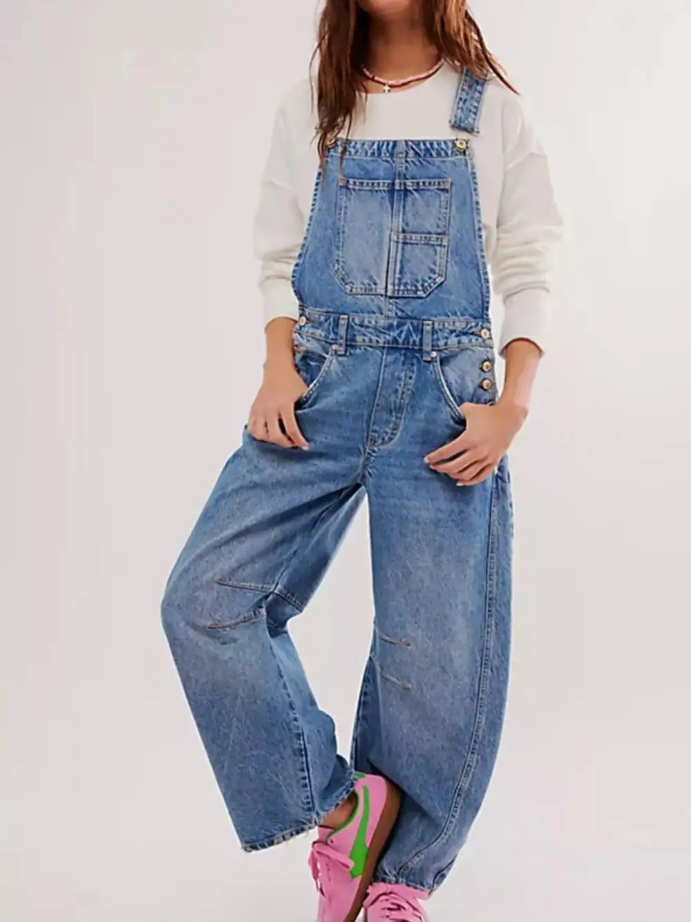 Soft Denim Wide Leg Overalls