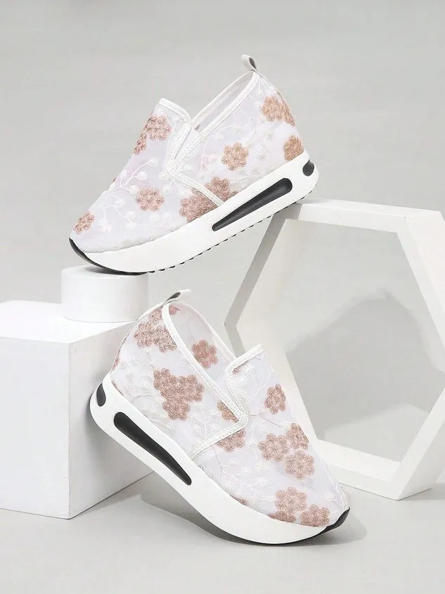 Floral Embroidery Breathable Sheer Mesh Sneakers