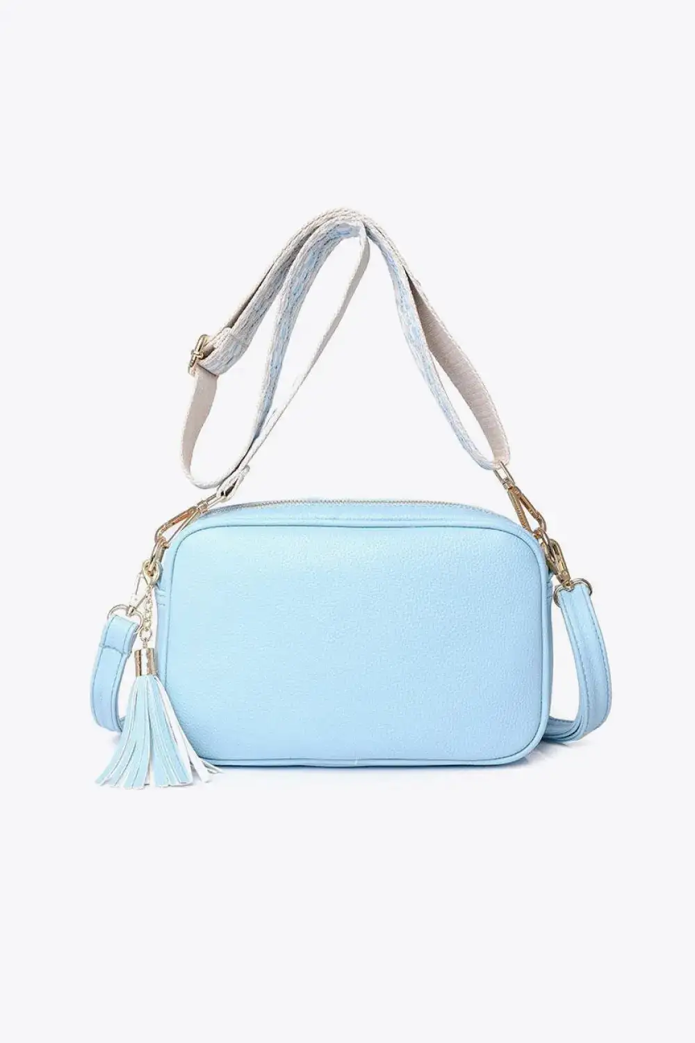Tassel Accent Faux Leather Crossbody Bag