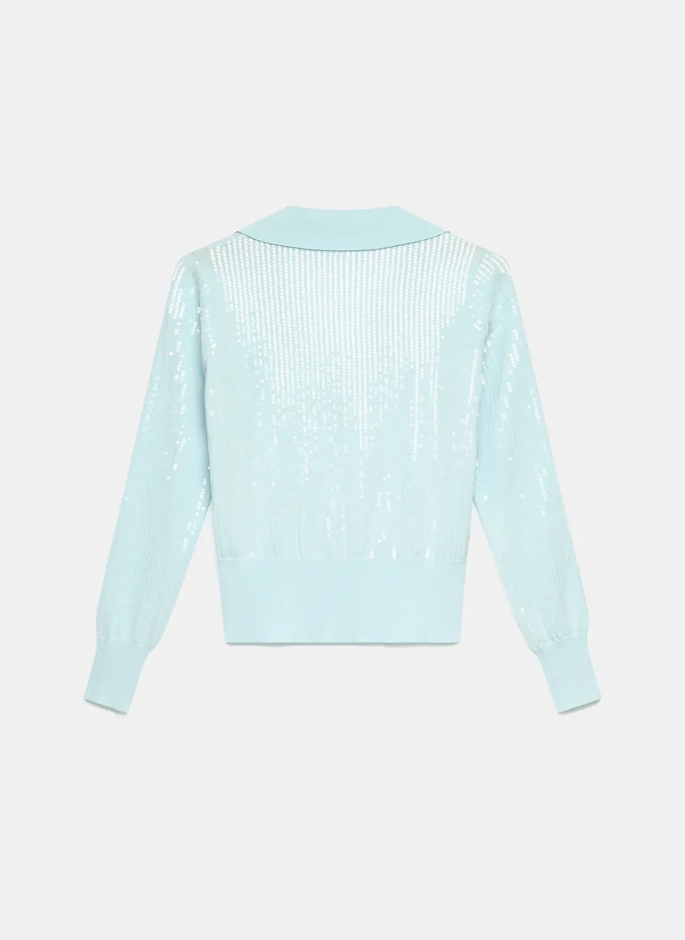 Casual Style Blue Sequin Knit Polo Top