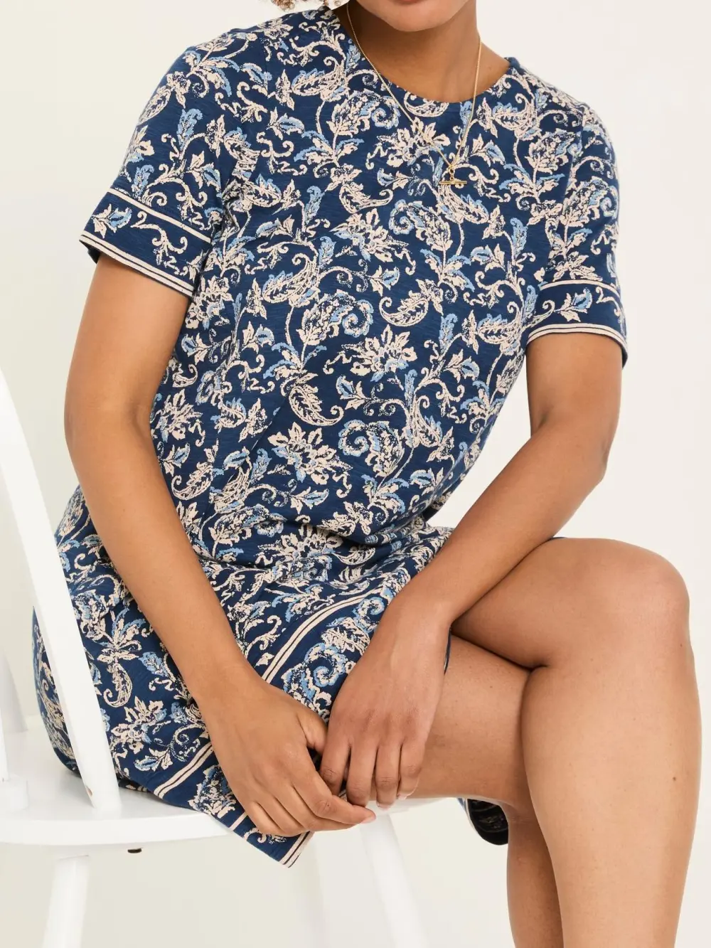 Simone Blue Paisley Short Sleeve Jersey Dress