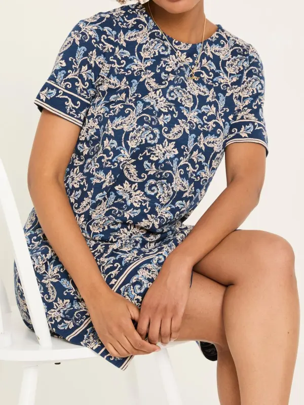 Simone Blue Paisley Short Sleeve Jersey Dress