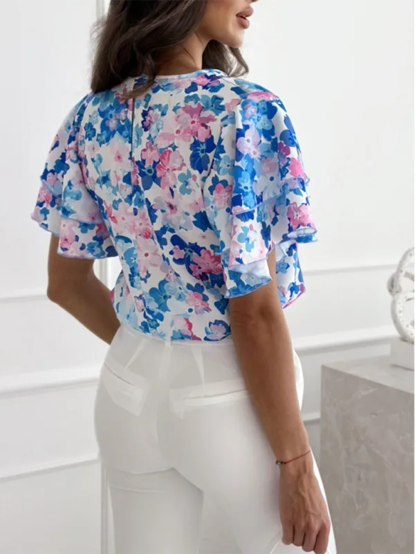 Floral Ruffle Sleeve Blouse