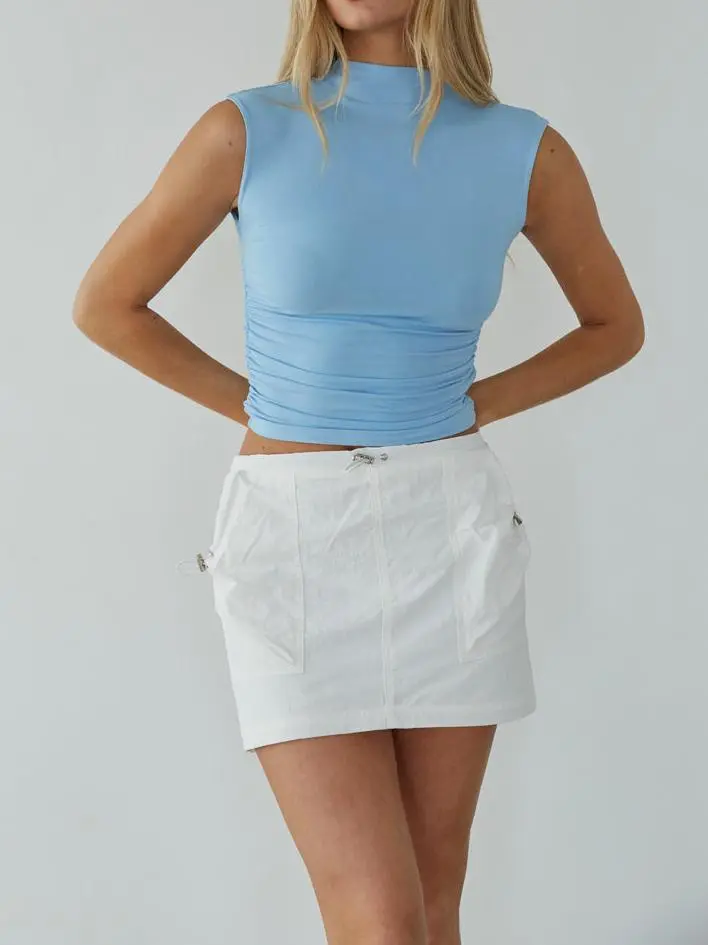 Ruched High Neck Tank Top