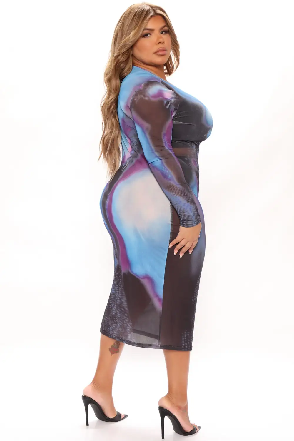 Giving Body Mesh Midi Dress - Blue/combo