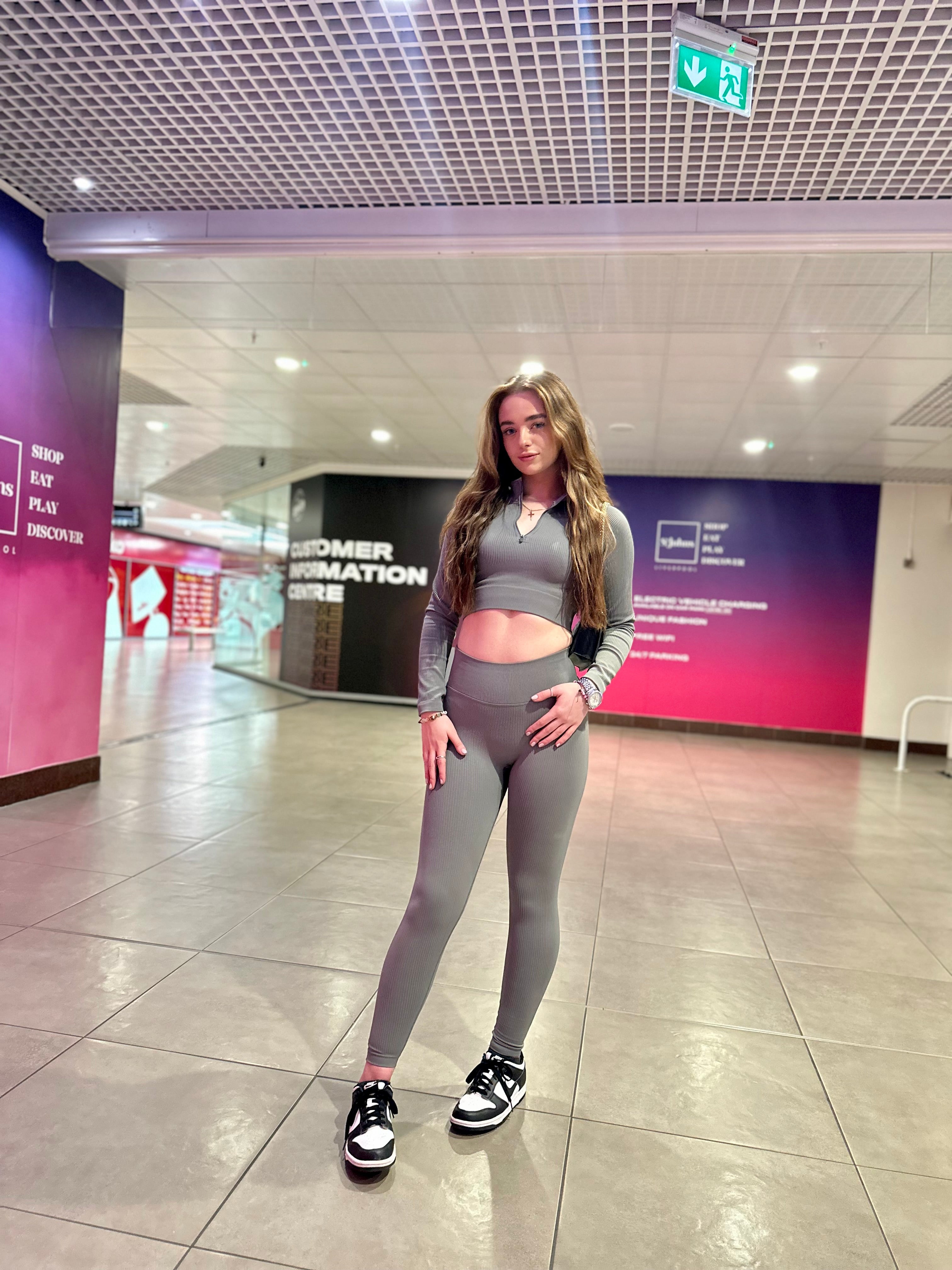 Ribbed Zip Top & Leggings Gym Set - Ruby