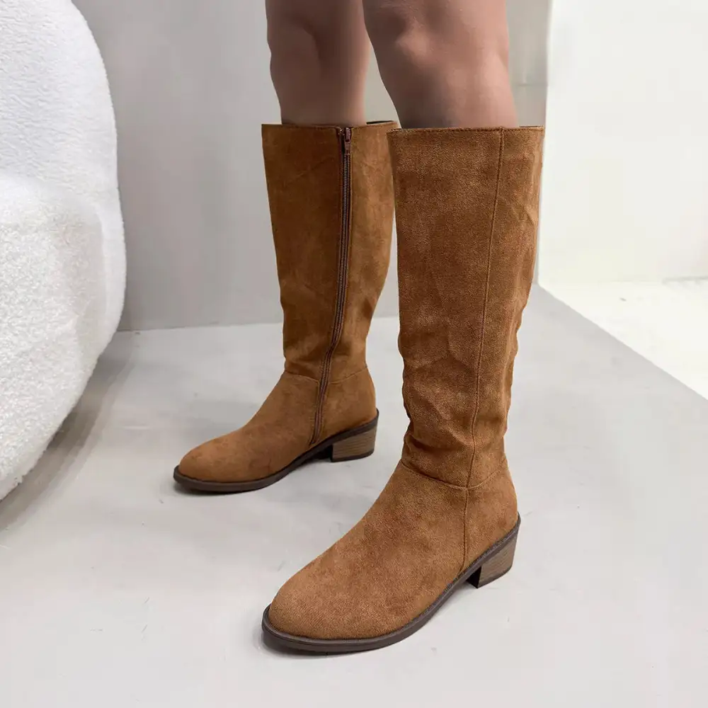 Side-Zip Closure Suede Knee High Boots