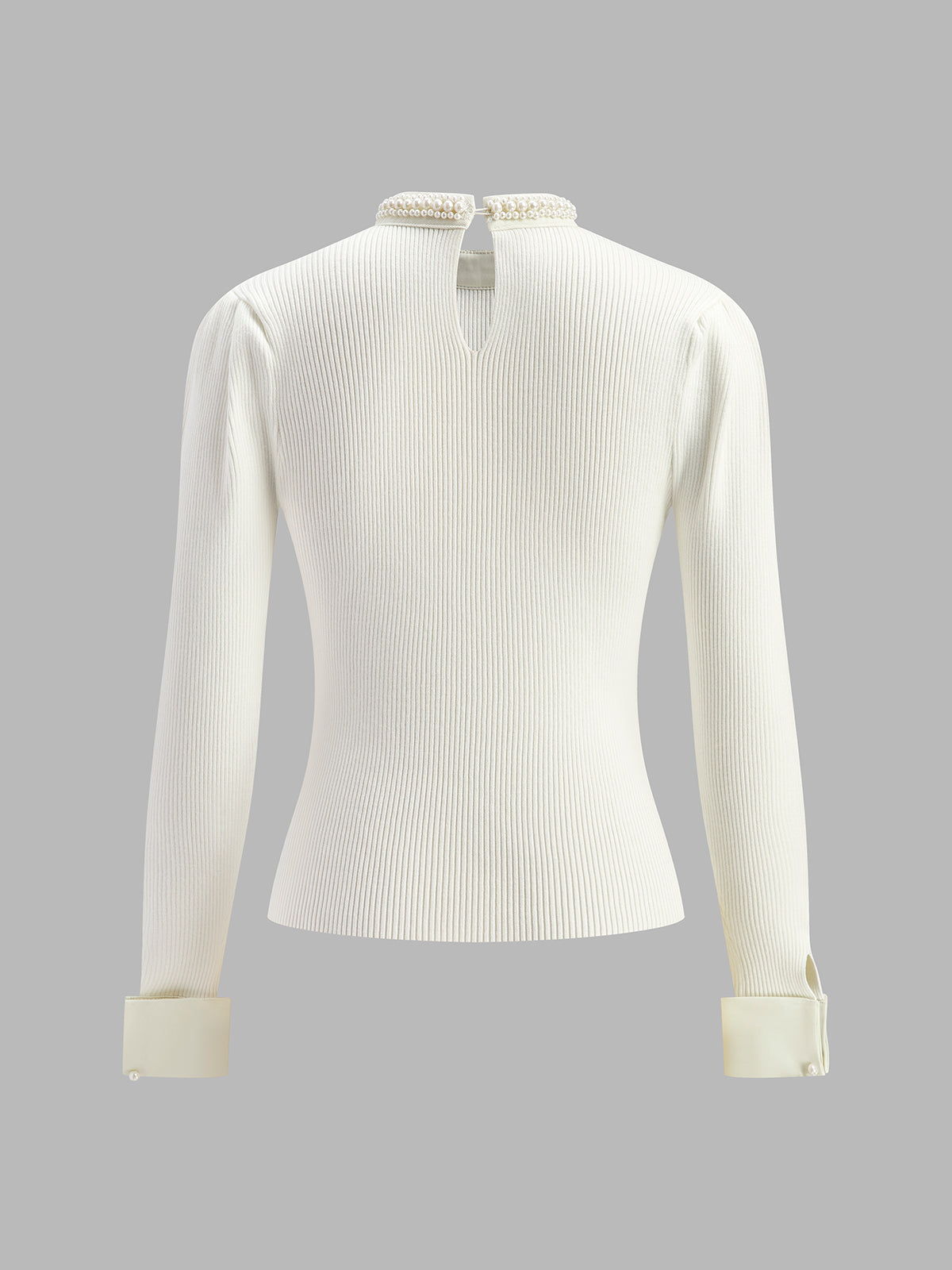 Contrast Trim Pearl-Detail Sweater