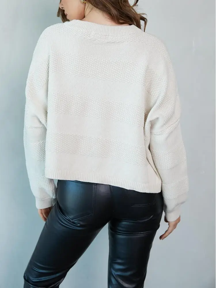 Tonal Striped Knit Cropped Sweater