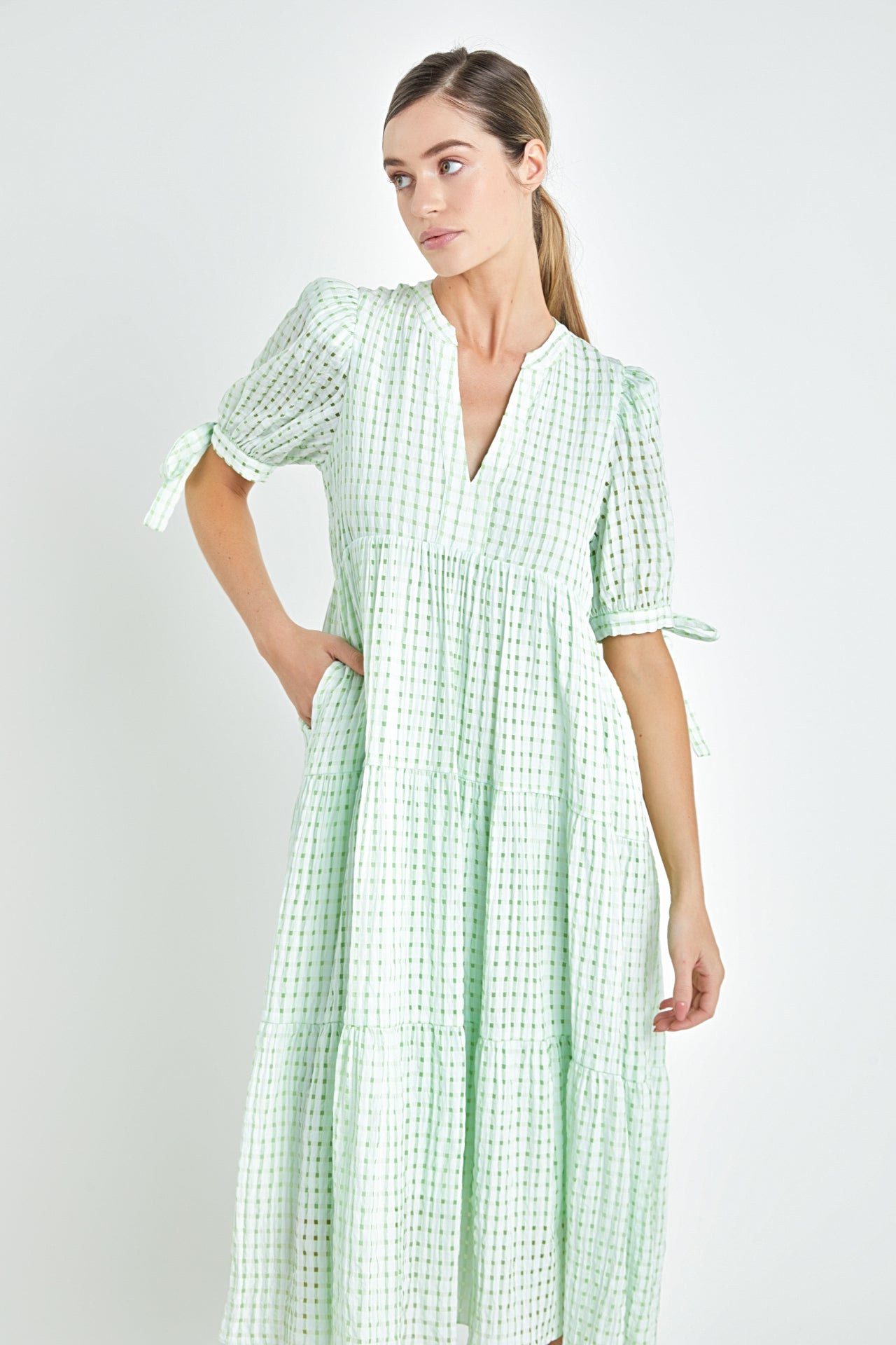 Gingham Tiered Midi Dress