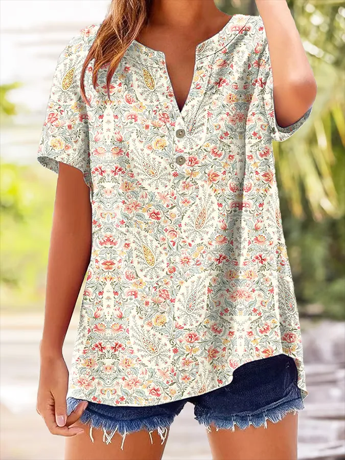 Women's Floral Short-Sleeved Shirt