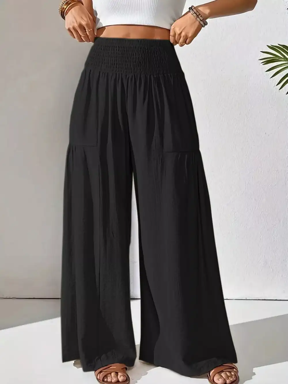 Everyday Smocked Waist Wide Leg Pants