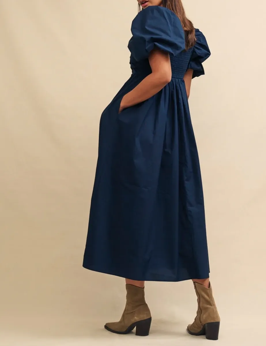 Navy Nova Midi Smock Dress