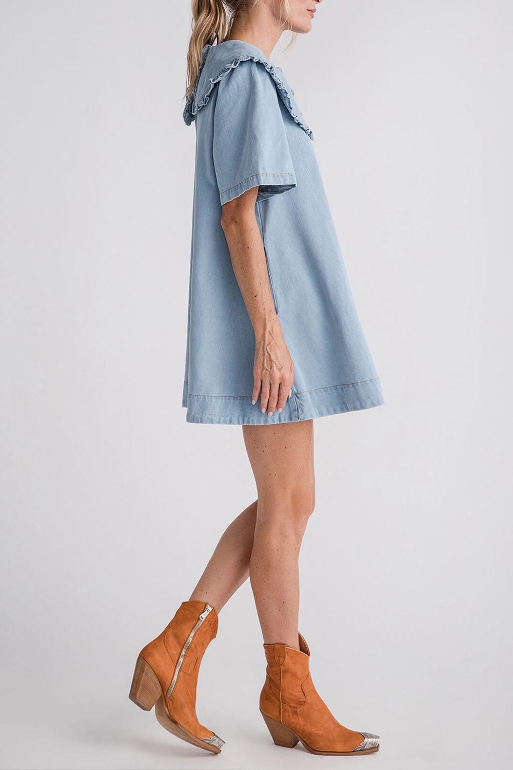 Mable Peter Pan Collar Denim Dress - light denim