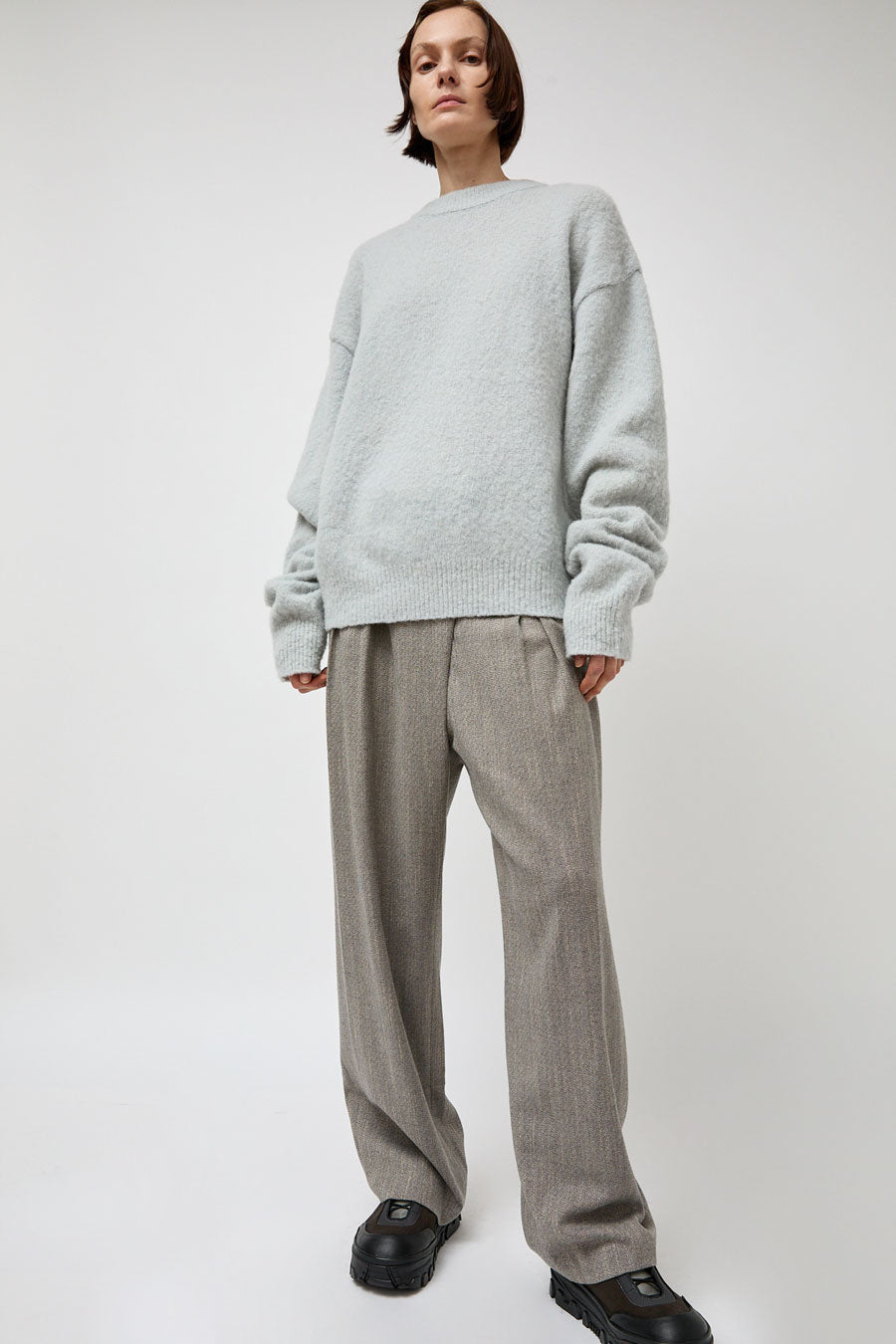 Amomento Fluffy Long Sleeve Pullover in Light Grey