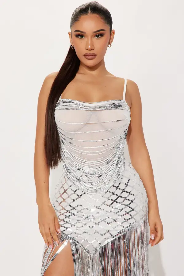 Cristina Sequin Maxi Dress - Silver