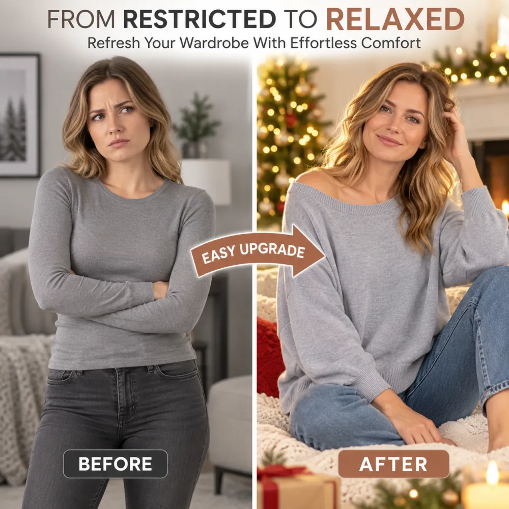 Women's Square Neck Sweater, Casual Off-Shoulder Long Sleeve Pullover, Women's Fall Winter Knit Top