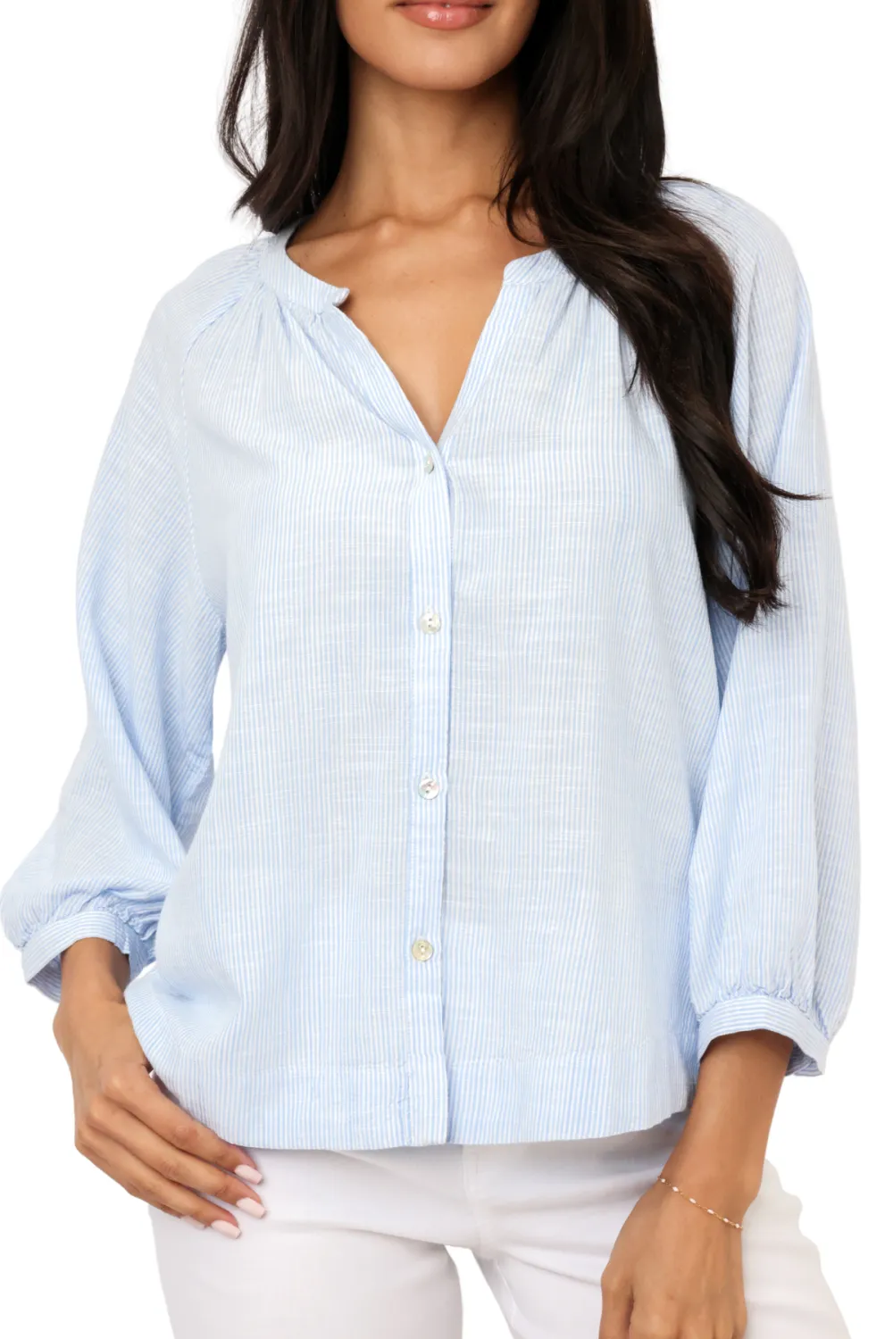 Button Striped Stripe Blouse