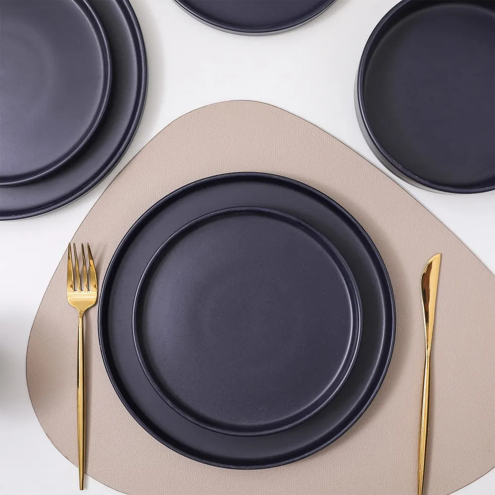 Stone Lain Coupe Dinnerware Set, Service For 8, Black Matte