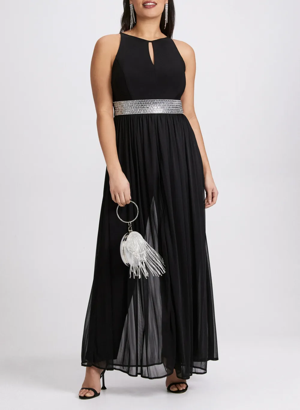 Black Jumpsuit With Sequin-Trimmed Insert