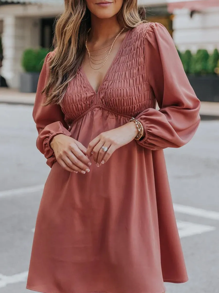 Sexy V-neck pleated A-shape dress