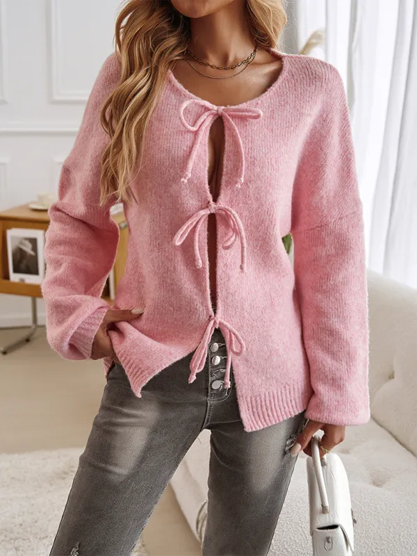 Loose Lace-Up Long-Sleeved Cardigan