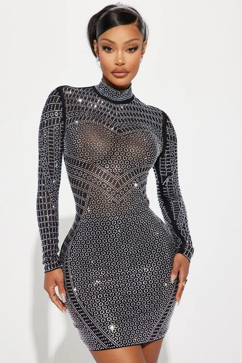 She Dazzles Embellished Mini Dress - Black