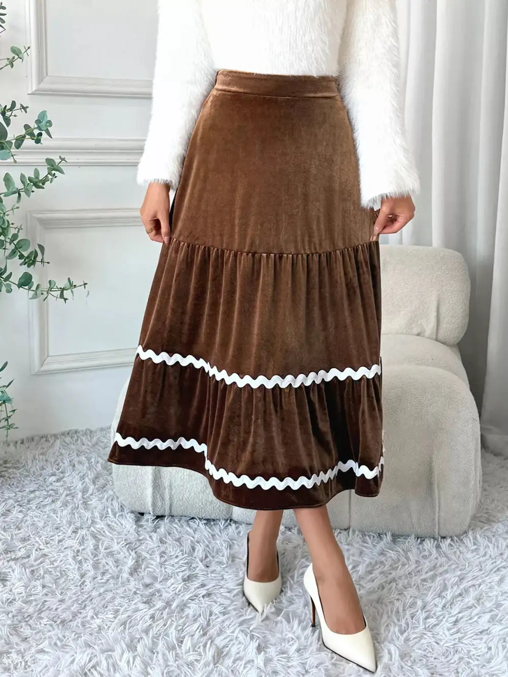 Chic Ruched Velvet Skirt