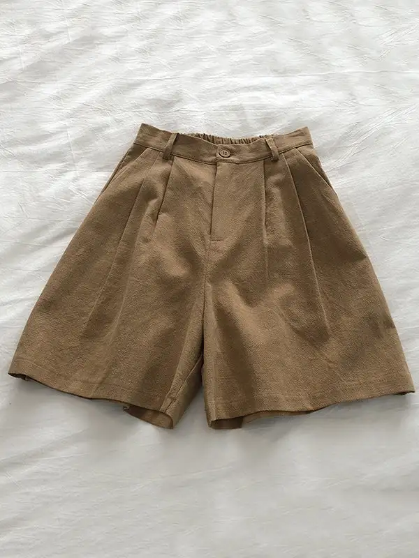Losse Wijde Pijpen Elasticiteit Geplooide Effen Kleur Shorts