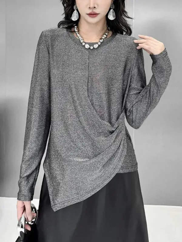 Hipster Long Sleeve Asymmetric Round Neck T-Shirt