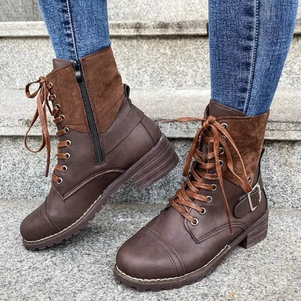 Relaxed Lace-Up Block Heel Boots