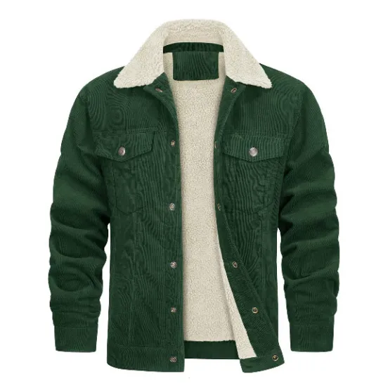 Corduroy Lapel Collar Long Sleeve Jacket