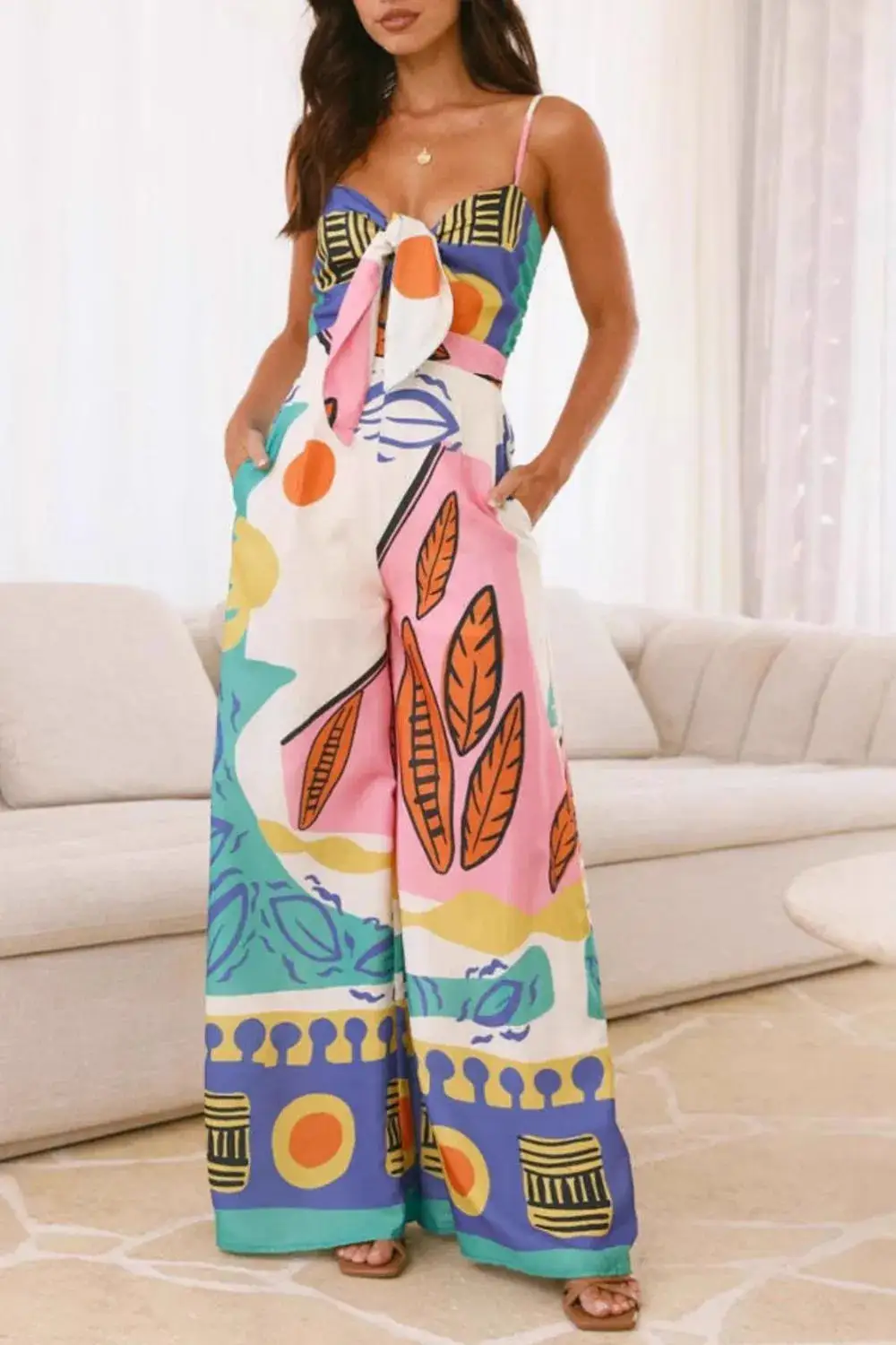 Classic Wide Leg Printed Jumpsuit