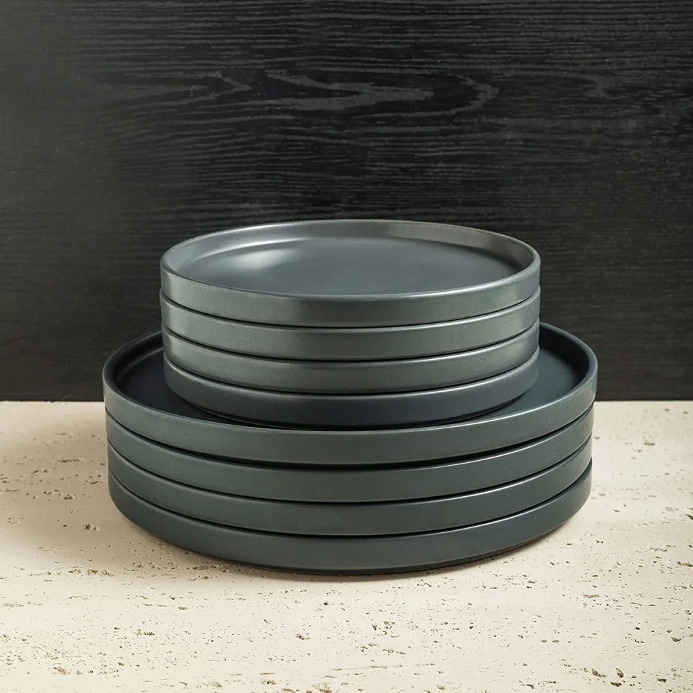 Stone Lain Coupe Dinnerware Set, Service For 8, Black Matte