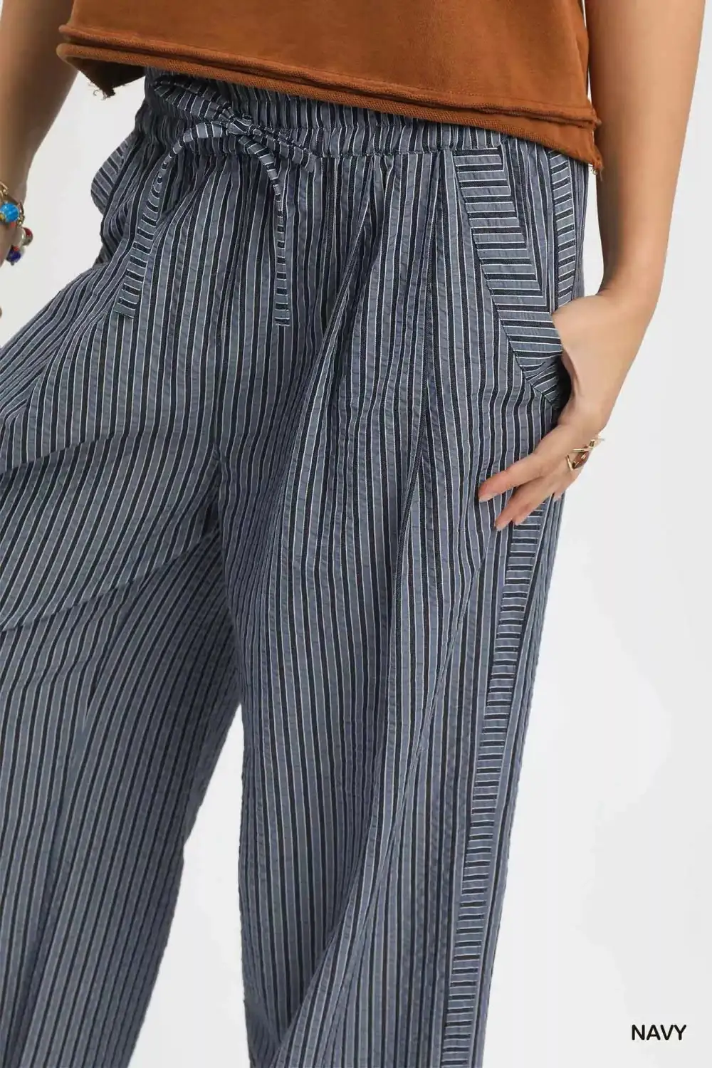 Drawstring Striped Wide Leg Pants