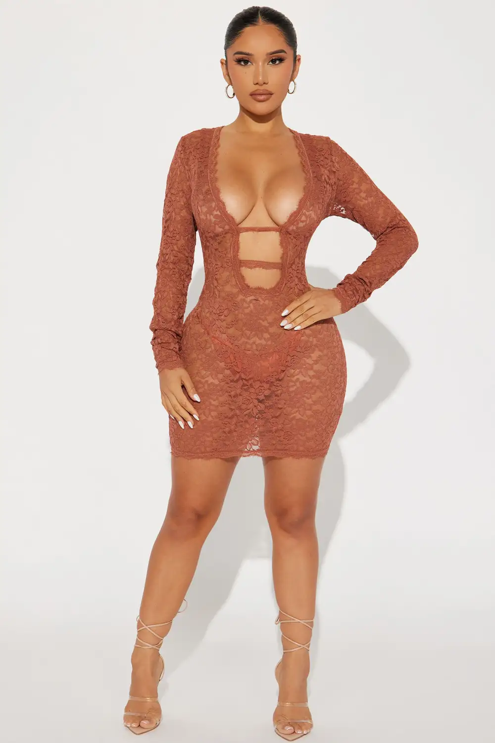 Victoria Lace Mini Dress - Rust