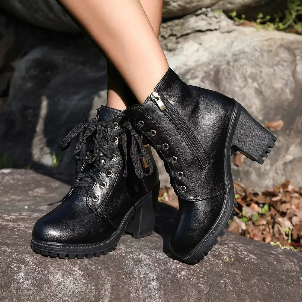 Classic Lace-Up Block Heel Boots