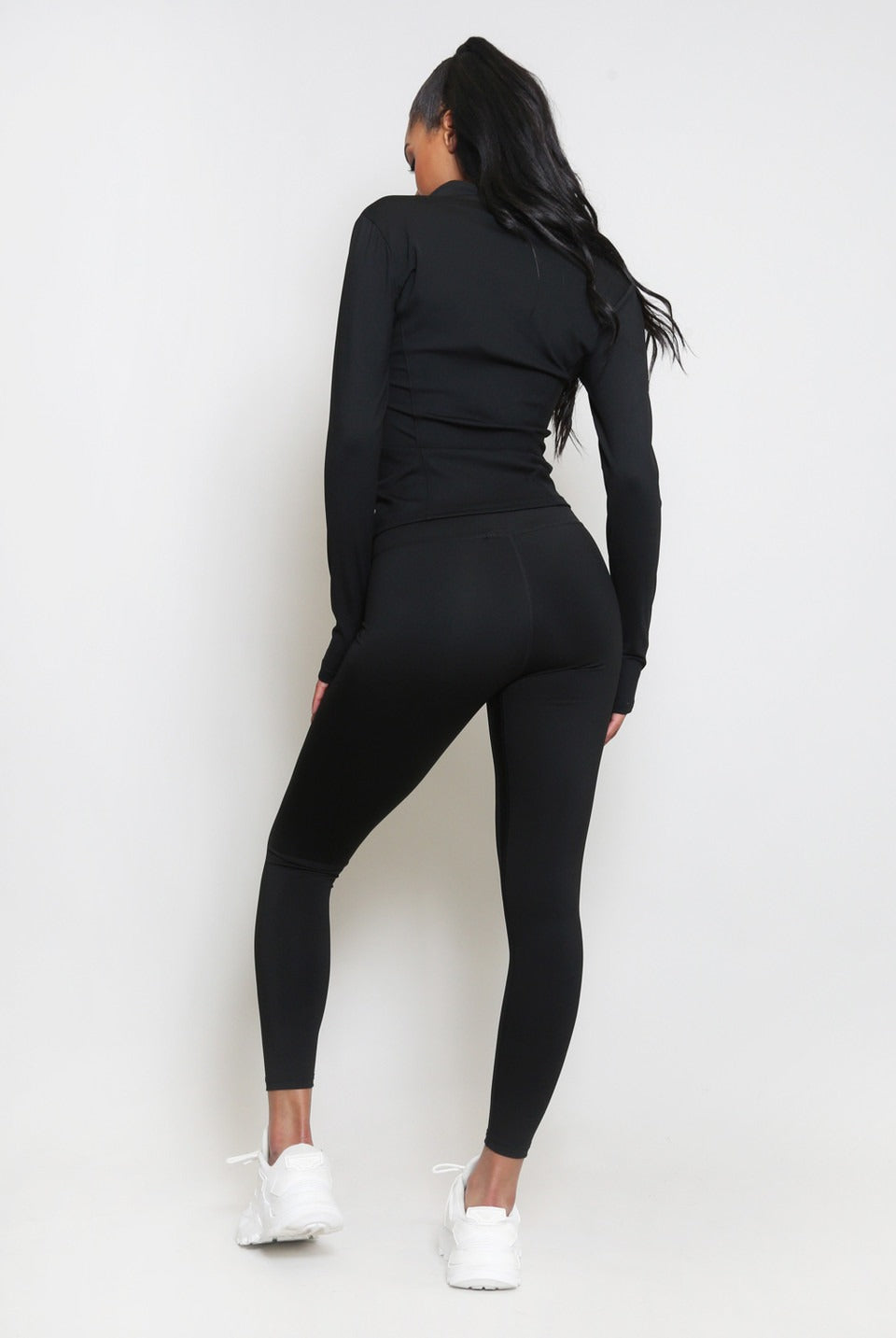 Black Zip Long Sleeve Top And Legging Energy Gym Set - Sadie