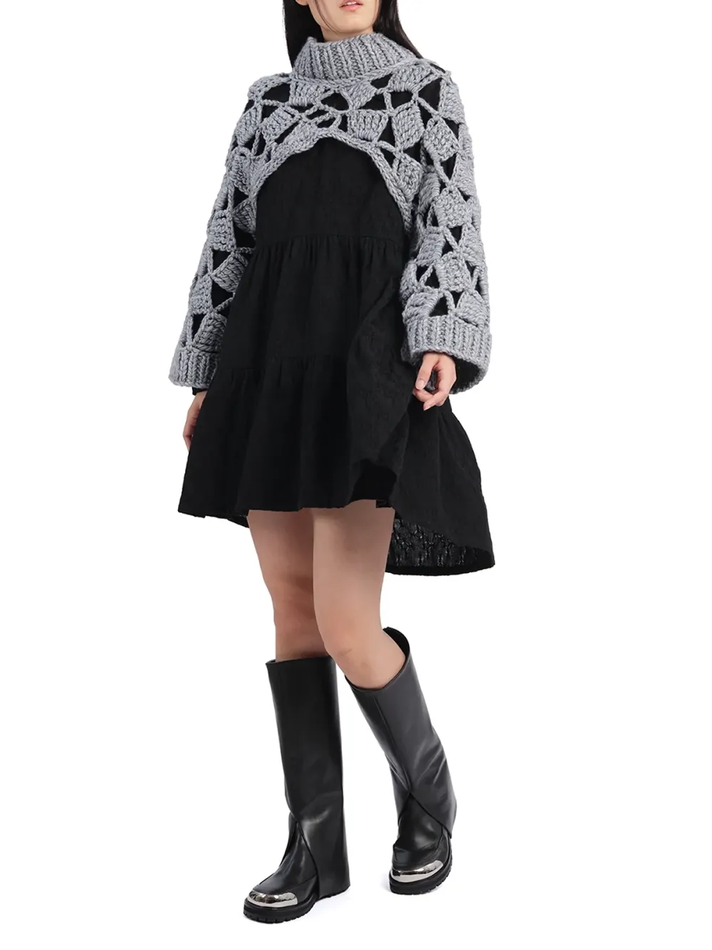 Tiered Ruffle Pleated Sleeves Dress