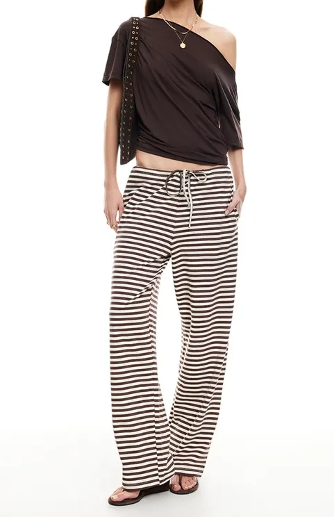 Dark Chocolate Stripe Low-Rise Lounge Pants