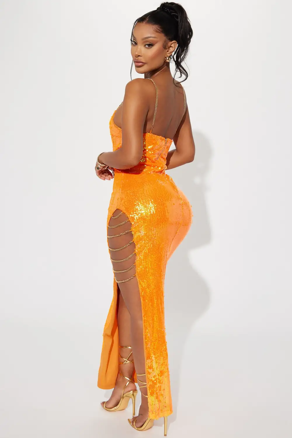 Daphne Sequin Maxi Dress - Orange