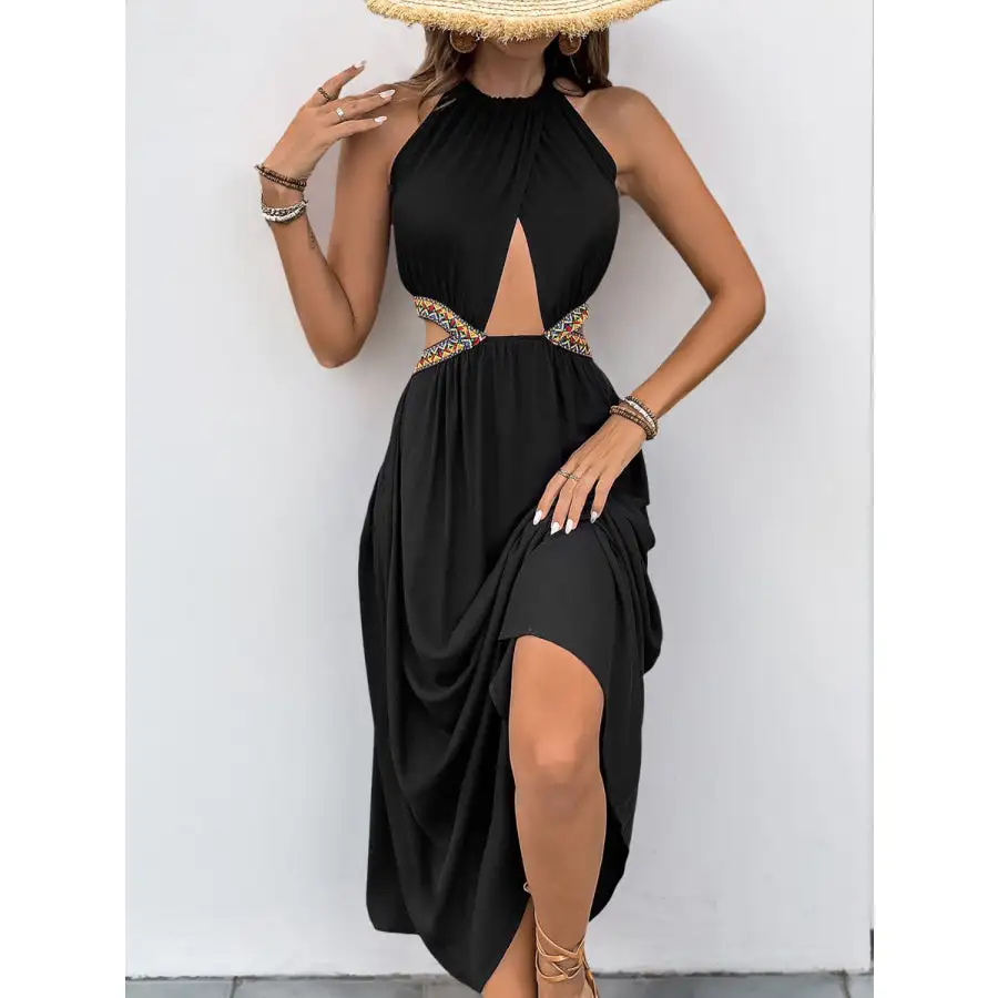 Perfee Cutout Grecian Neck Tied Back Dress