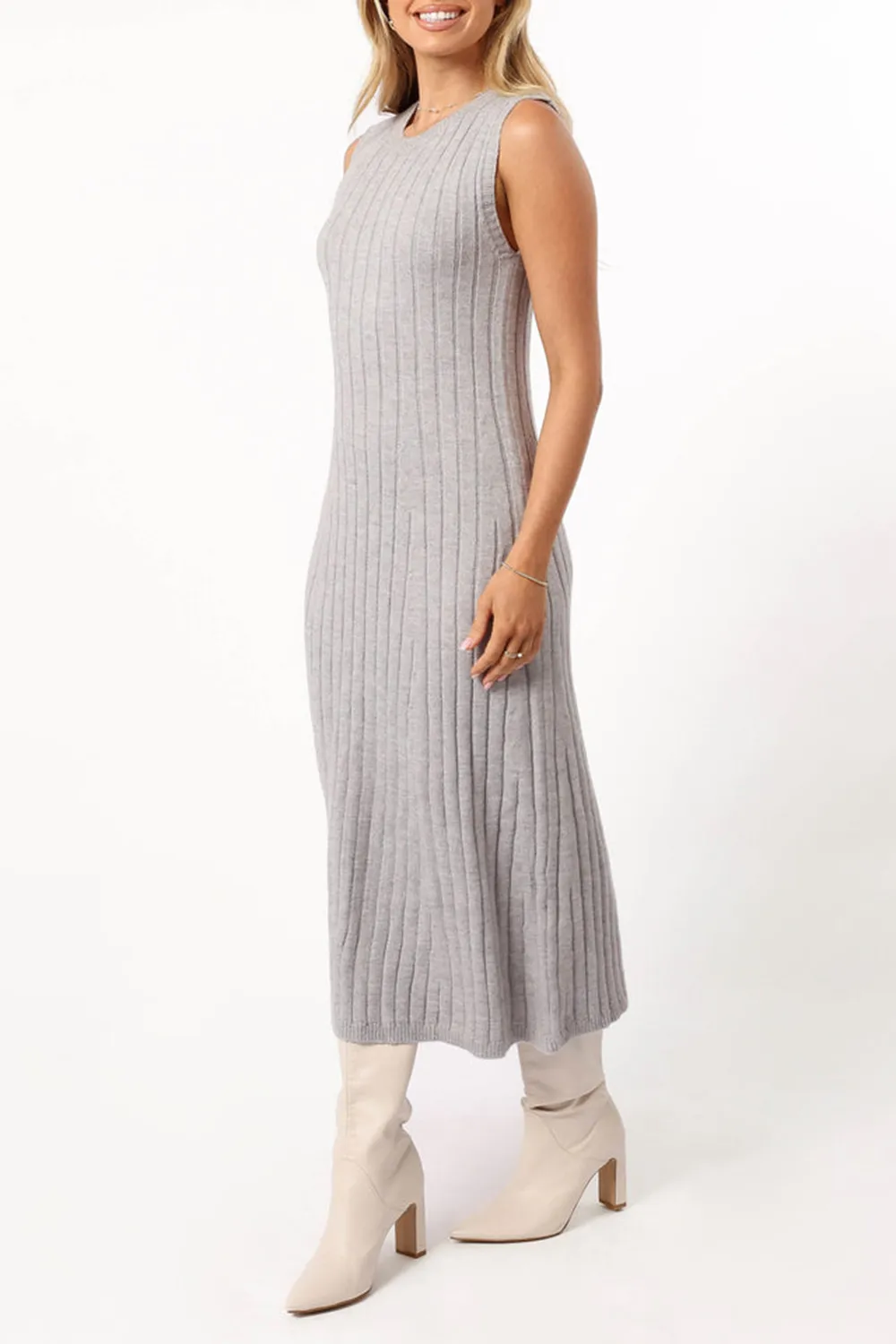 KELLIE KNIT MIDI DRESS - GREY