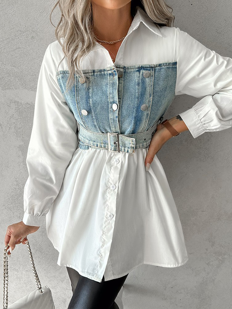 casual denim patchwork shirt dress