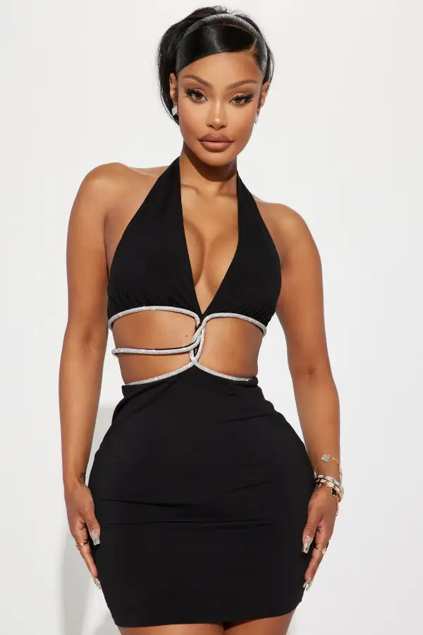 Stepping Out Embellished Mini dress - Black