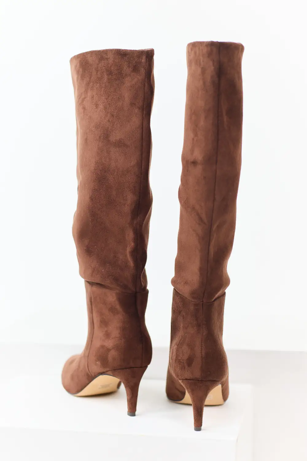 Faux Suede Pointed Toe Heeled Boots